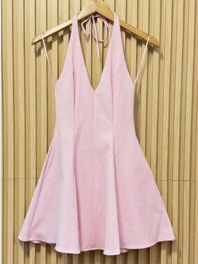 Zara Halter Neck Mini Skater Dress Pale Pink Open Back Size XS NWT